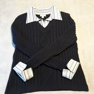 Cable Knit Sweater w/Collar & Cuffs